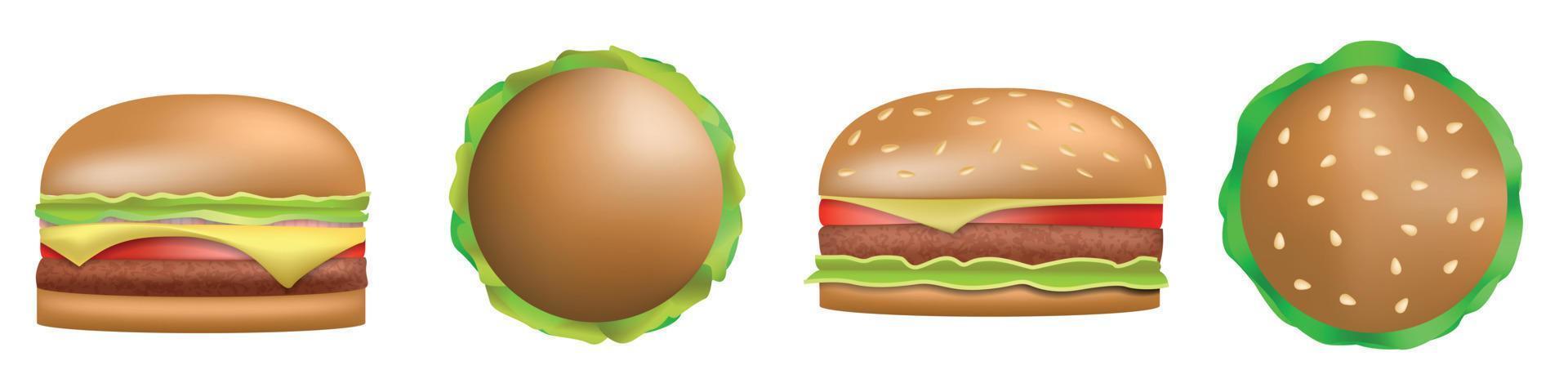 Burger icons set, realistic style vector