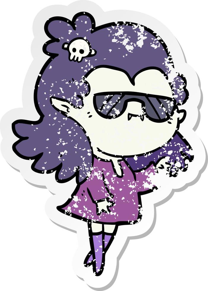 distressed sticker of a cartoon cool vampire vector