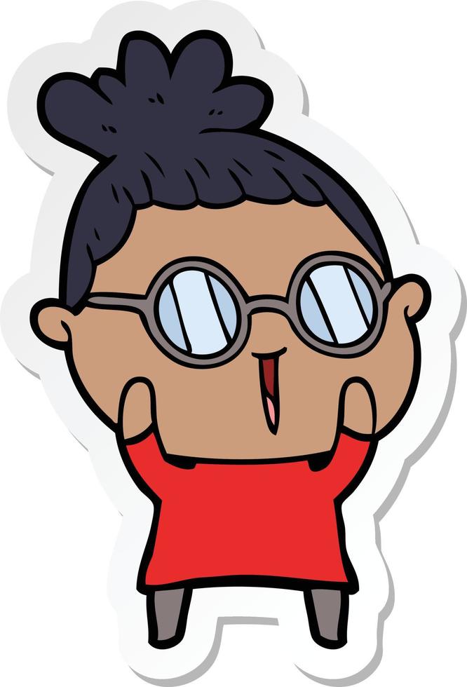 sticker of a cartoon woman wearing spectacles vector