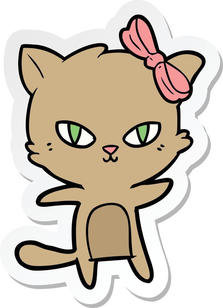 sticker of a cute cartoon cat vector