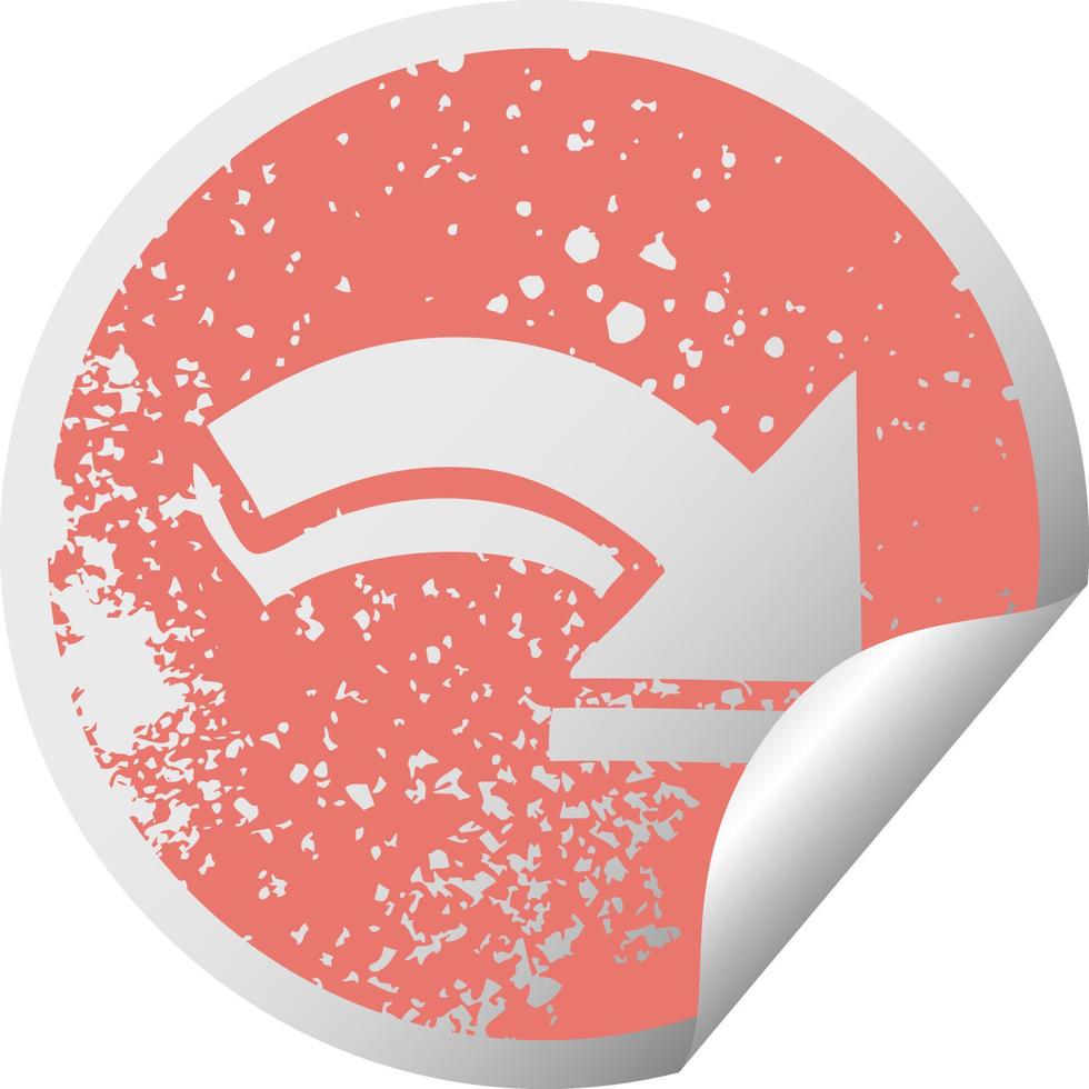 distressed circular peeling sticker symbol pointing arrow vector