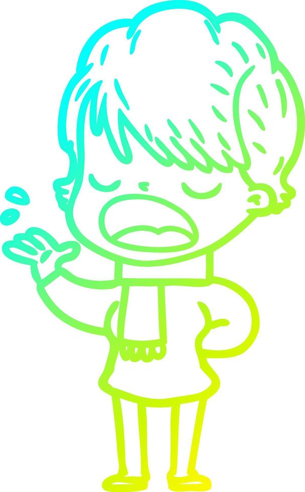 cold gradient line drawing cartoon woman talking vector