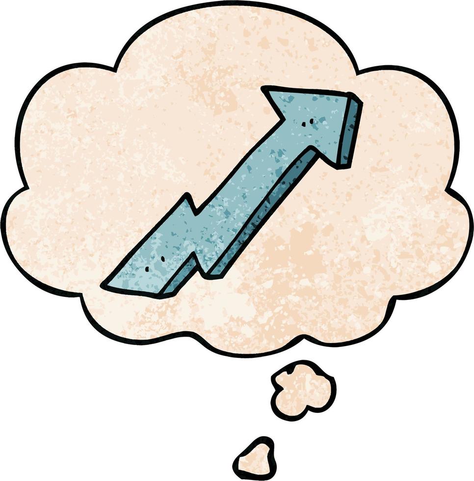 cartoon positive growth arrow and thought bubble in grunge texture pattern style vector