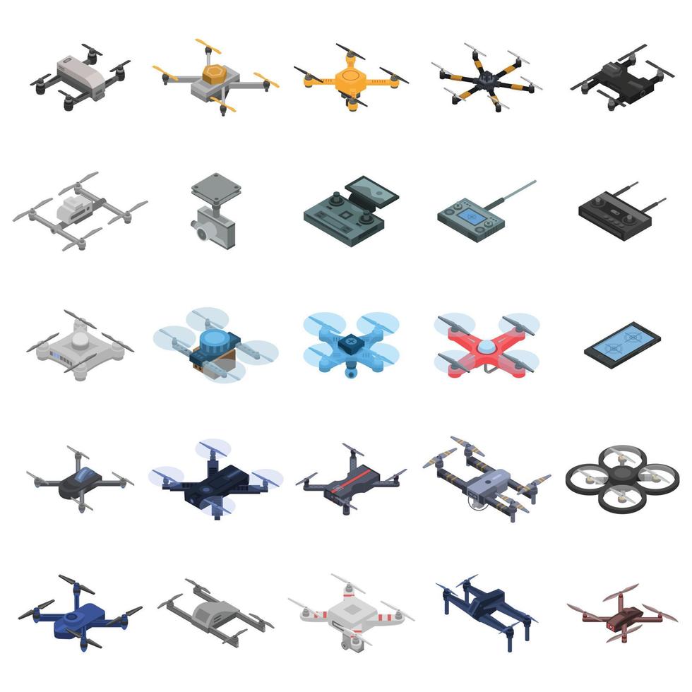 Drone icon set, isometric style vector