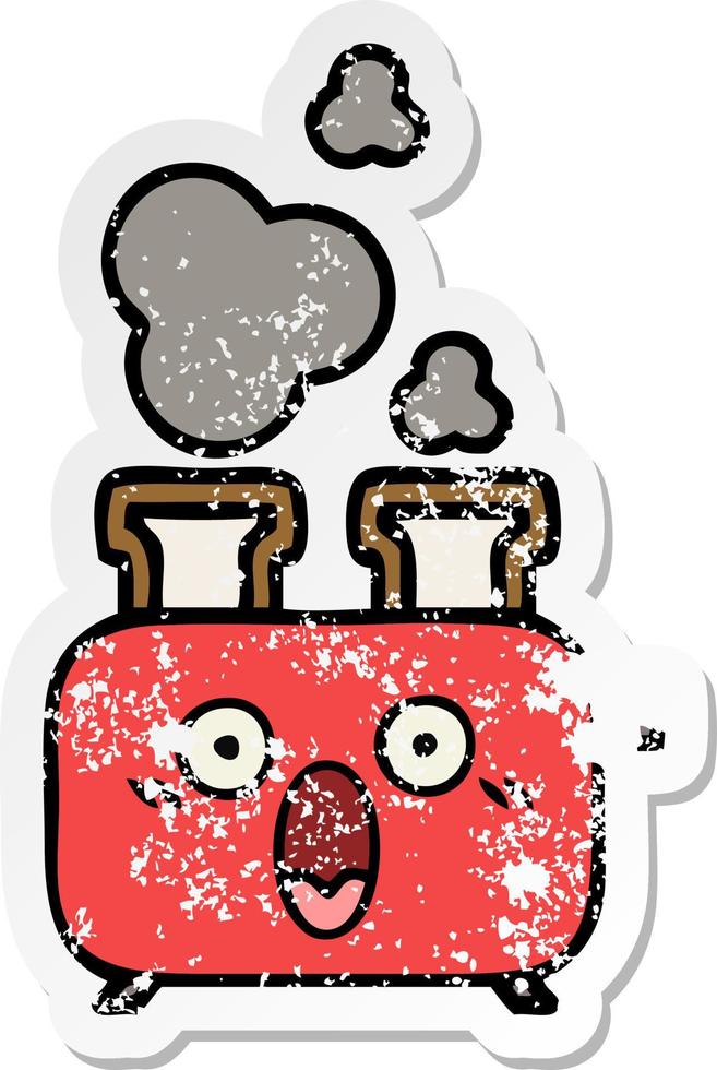 distressed sticker of a cute cartoon of a toaster vector