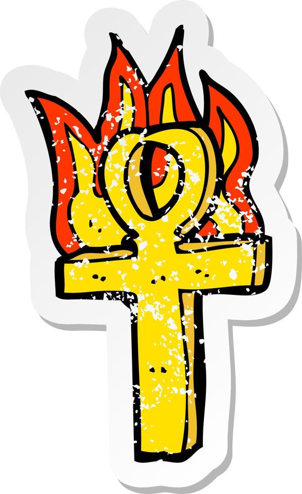 retro distressed sticker of a cartoon ankh symbol vector