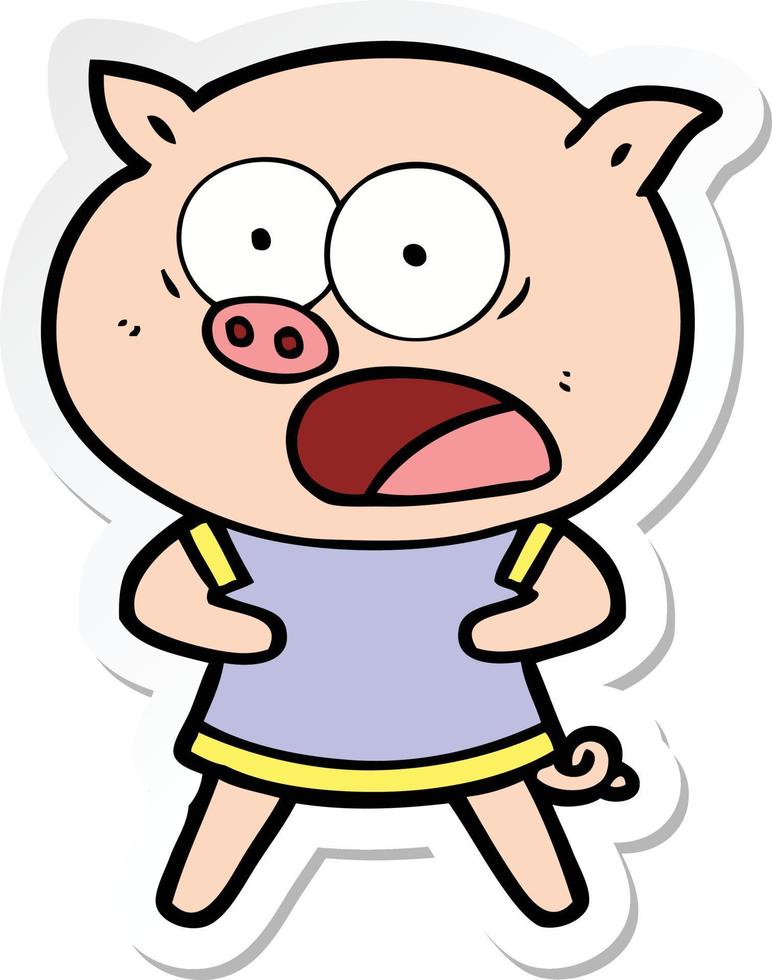 sticker of a cartoon pig shouting vector