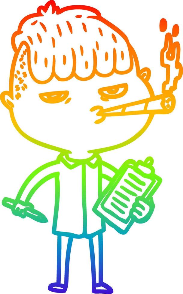 rainbow gradient line drawing cartoon salesman smoking vector