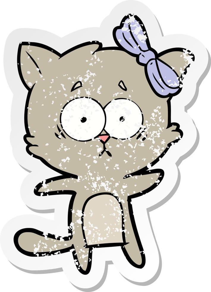 distressed sticker of a cartoon cat vector
