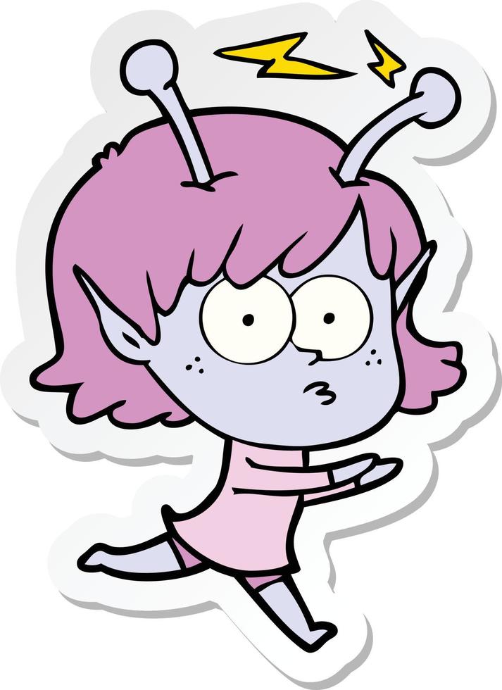sticker of a cartoon alien girl vector