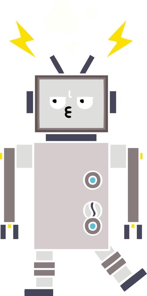 flat color retro cartoon robot vector