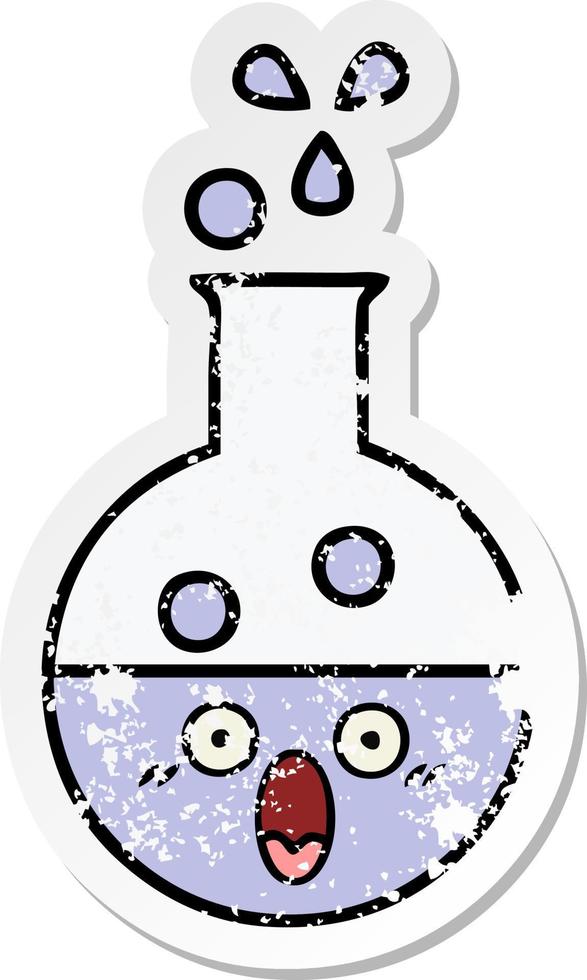 distressed sticker of a cute cartoon test tube vector