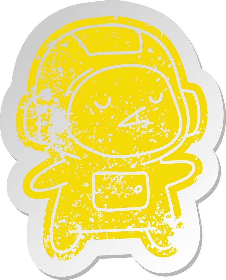 distressed old sticker of a kawaii cute astronaut boy vector