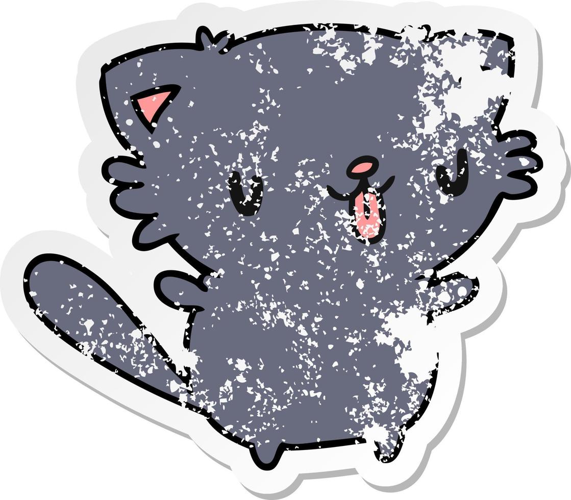 distressed sticker cartoon of cute kawaii cat vector