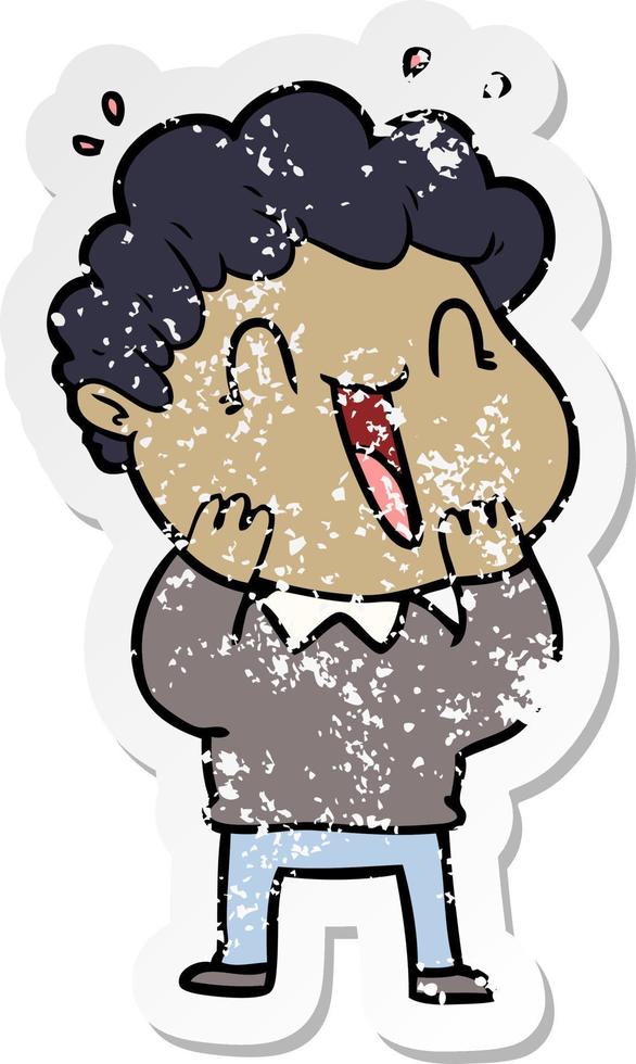 distressed sticker of a cartoon happy man vector