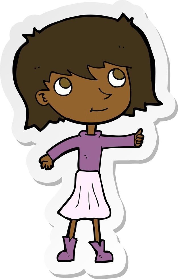 sticker of a cartoon happy girl vector