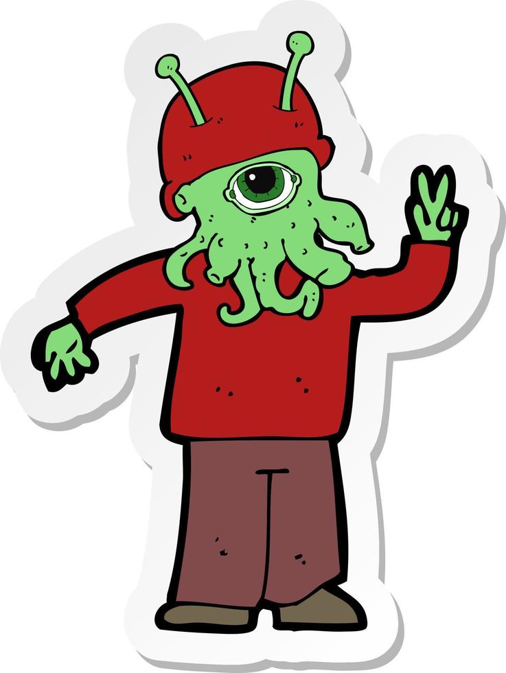 sticker of a cartoon space alien vector