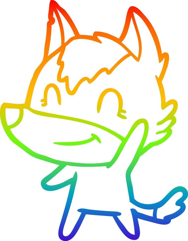 rainbow gradient line drawing friendly cartoon wolf vector