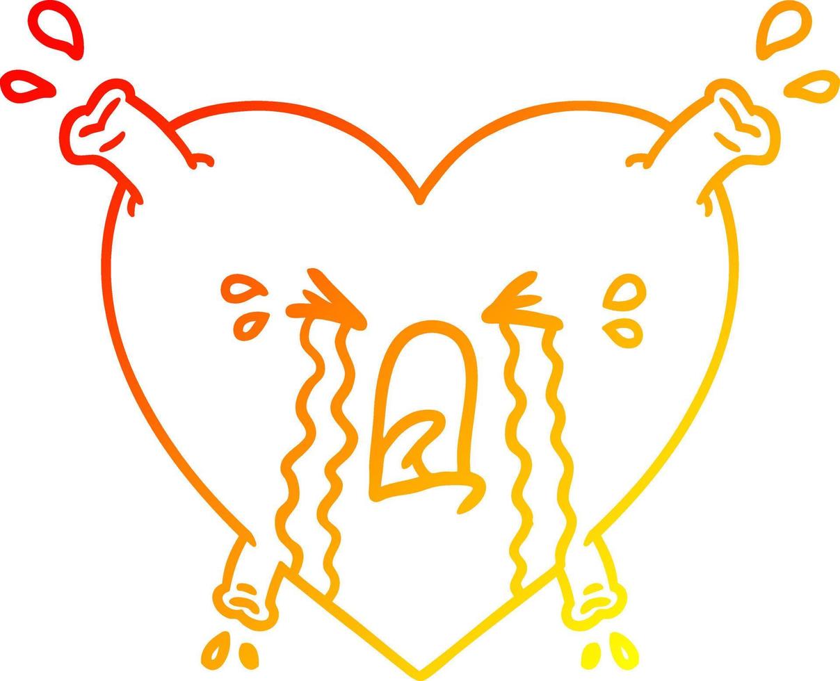 warm gradient line drawing cartoon heart vector