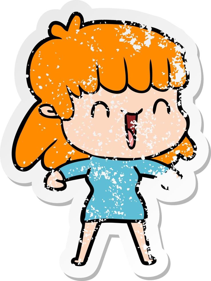 distressed sticker of a cartoon woman vector