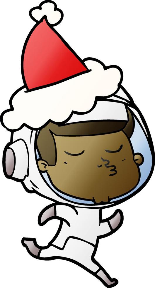 gradient cartoon of a confident astronaut wearing santa hat vector