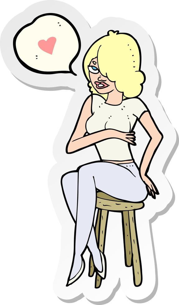 sticker of a cartoon woman with love heart vector