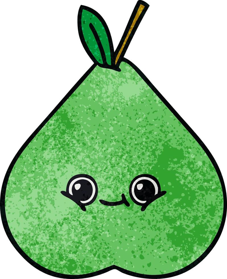 retro grunge texture cartoon green pear vector