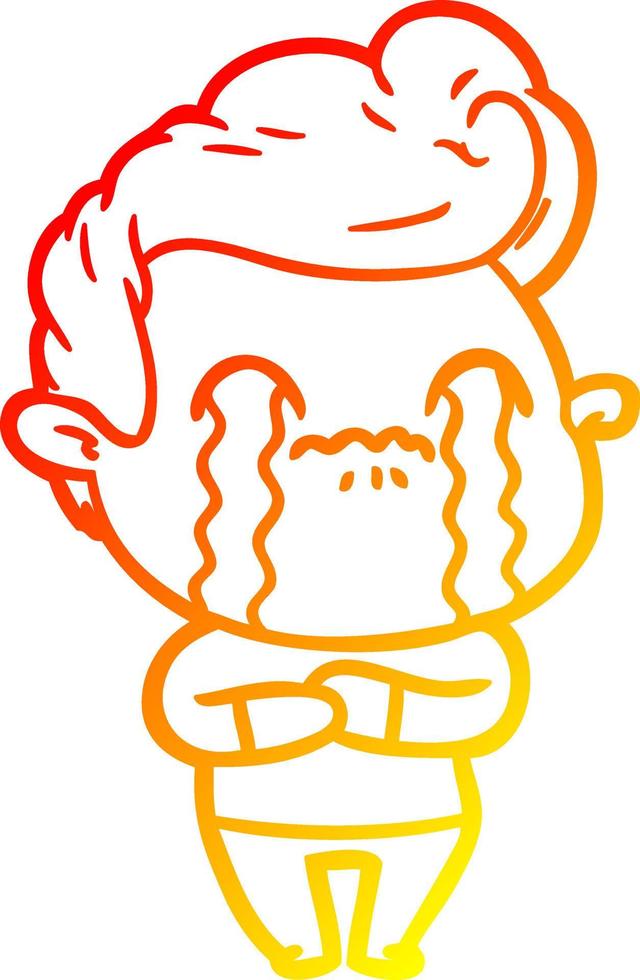 warm gradient line drawing cartoon man crying vector