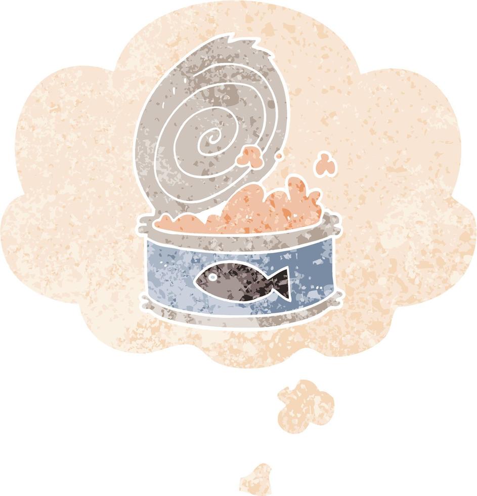 cartoon canned food and thought bubble in retro textured style vector