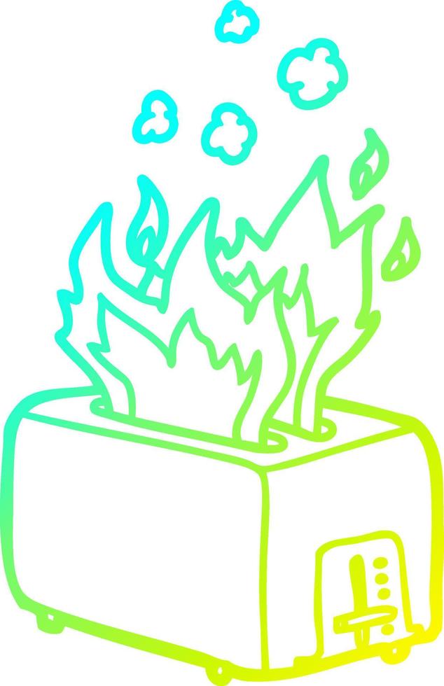 cold gradient line drawing cartoon burning toaster vector