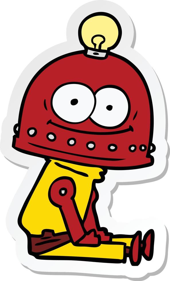 sticker of a happy carton robot with light bulb vector