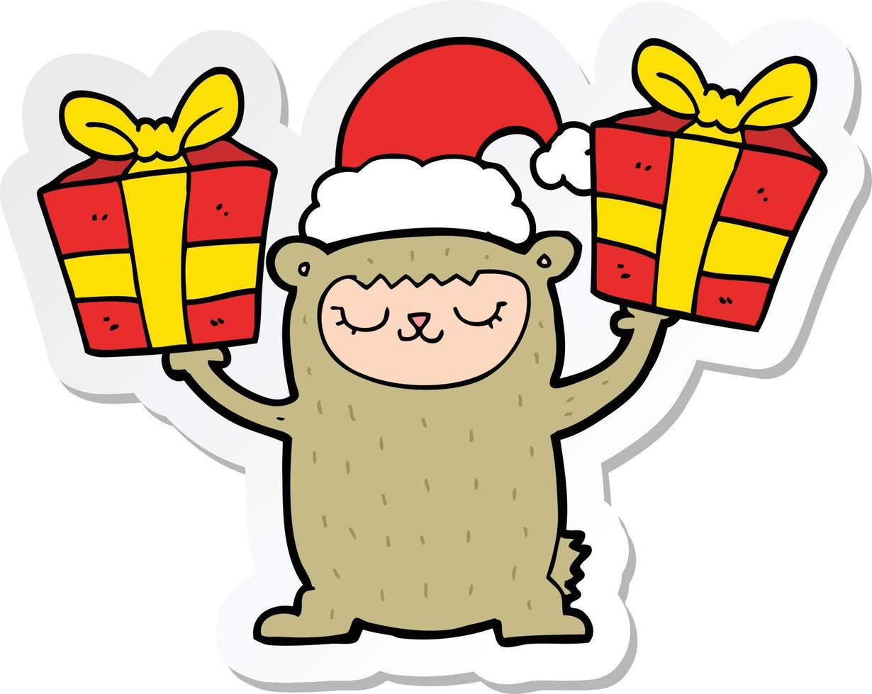 sticker of a cartoon christmas bear vector