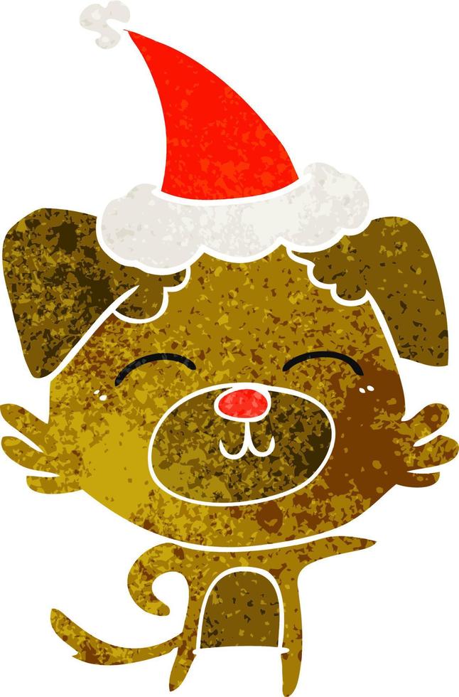 retro cartoon of a dog pointing wearing santa hat vector