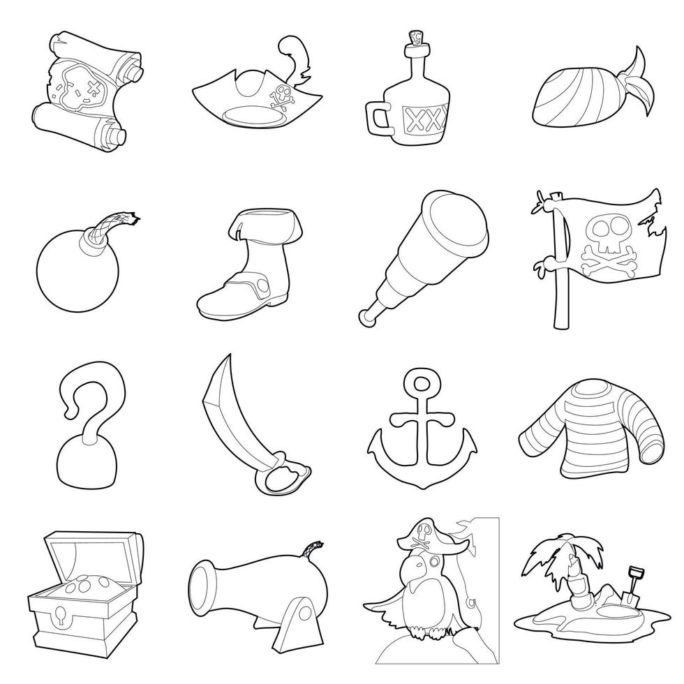 conjunto de iconos de símbolos de cultura pirata, estilo de contorno vector