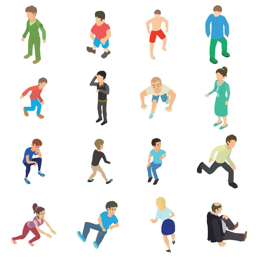 Tired man icons set, isometric style vector