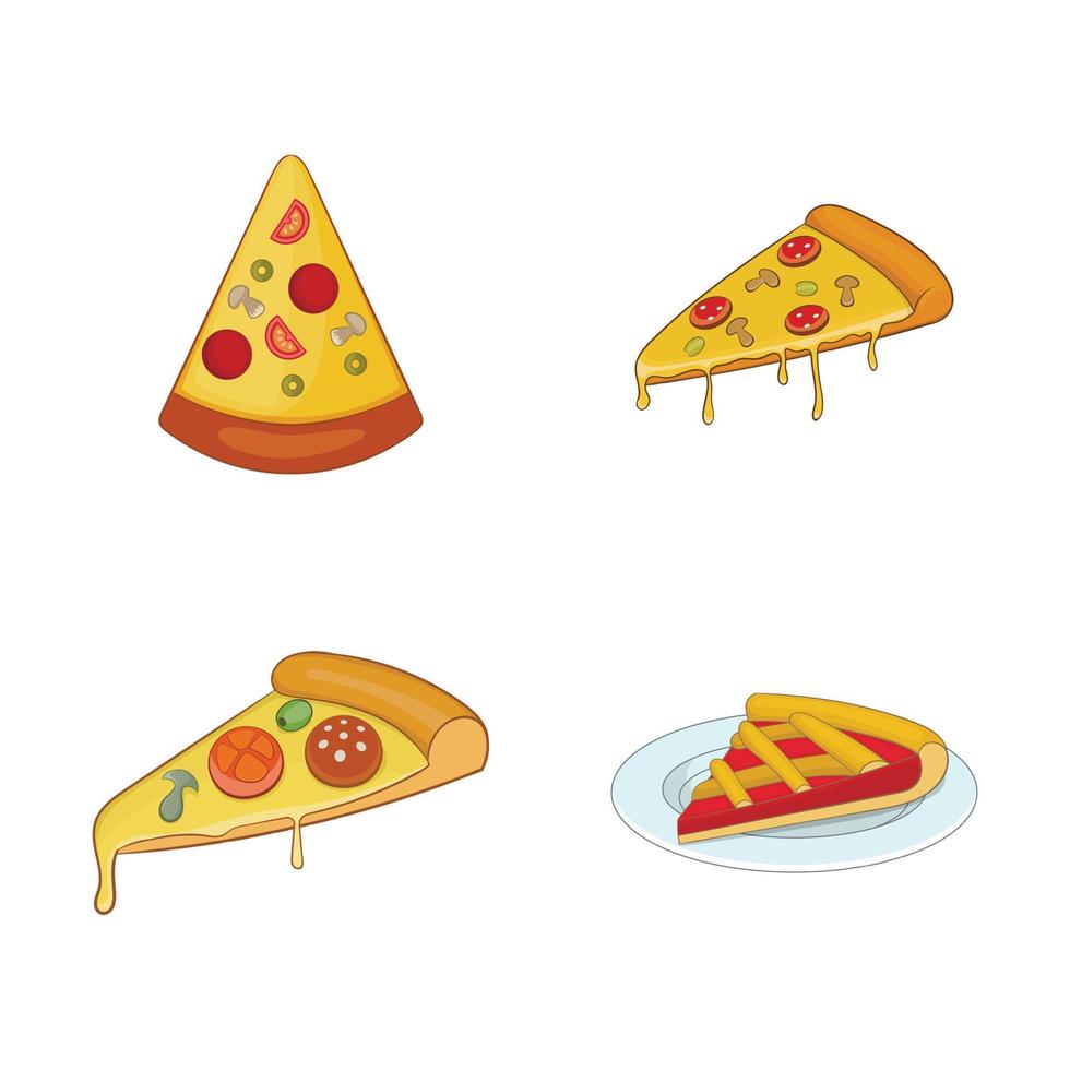 Pizza slice icon set, cartoon style vector