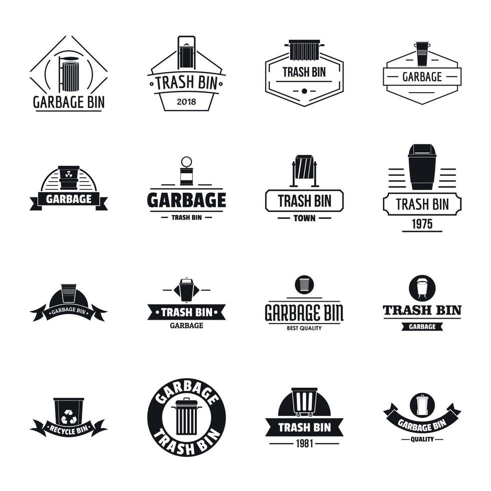 Trash bin logo icons set, simple style vector
