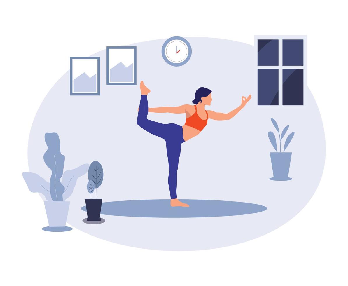 Women doing yoga at home illustration vector design template