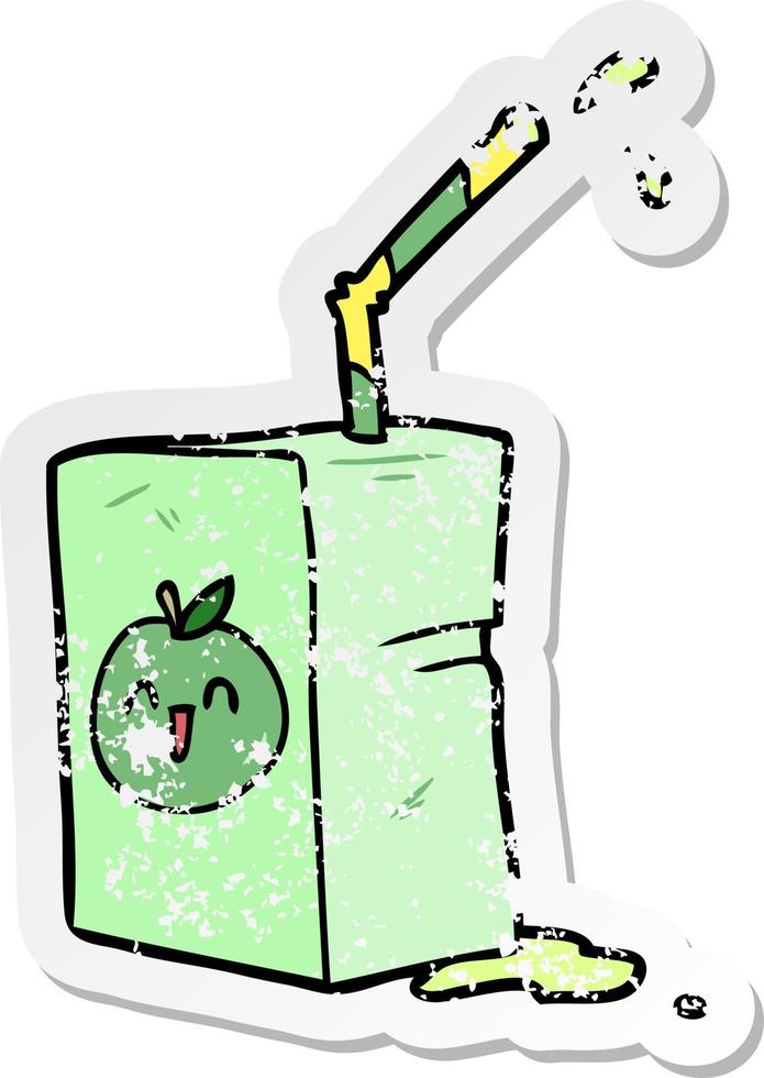 distressed sticker of a cartoon juice box vector