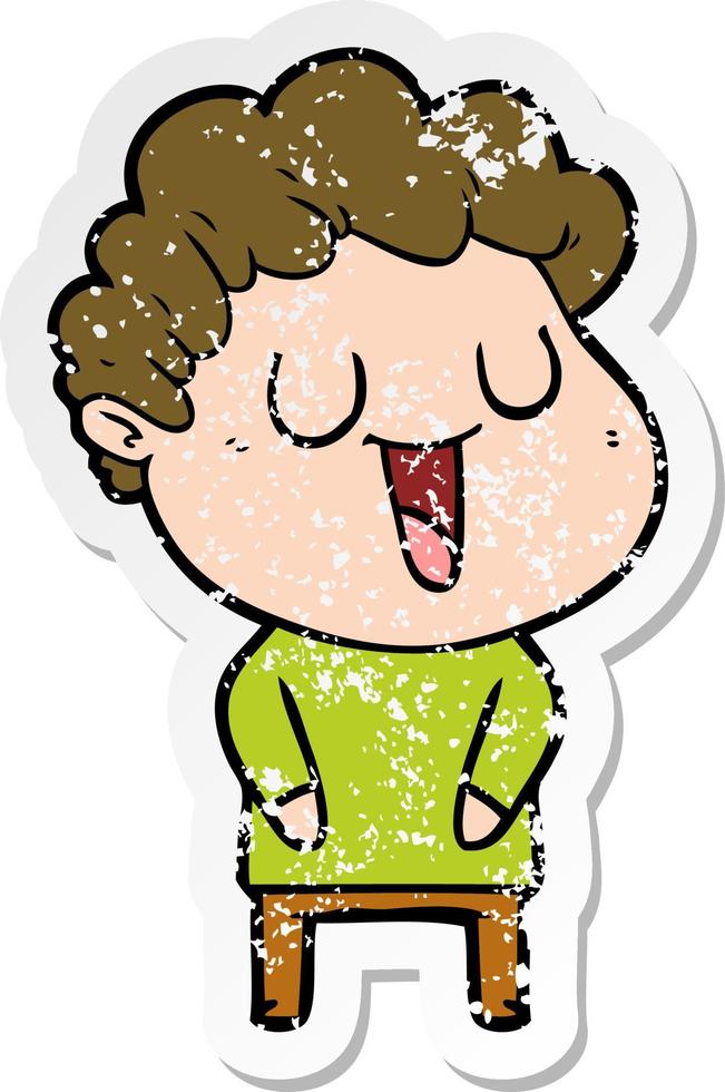 distressed sticker of a laughing cartoon man vector