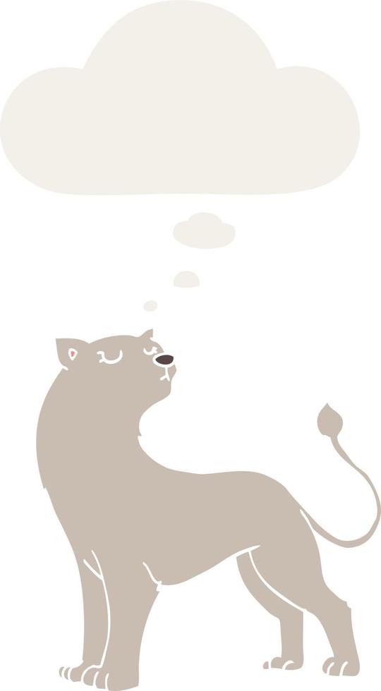 cartoon lioness and thought bubble in retro style vector