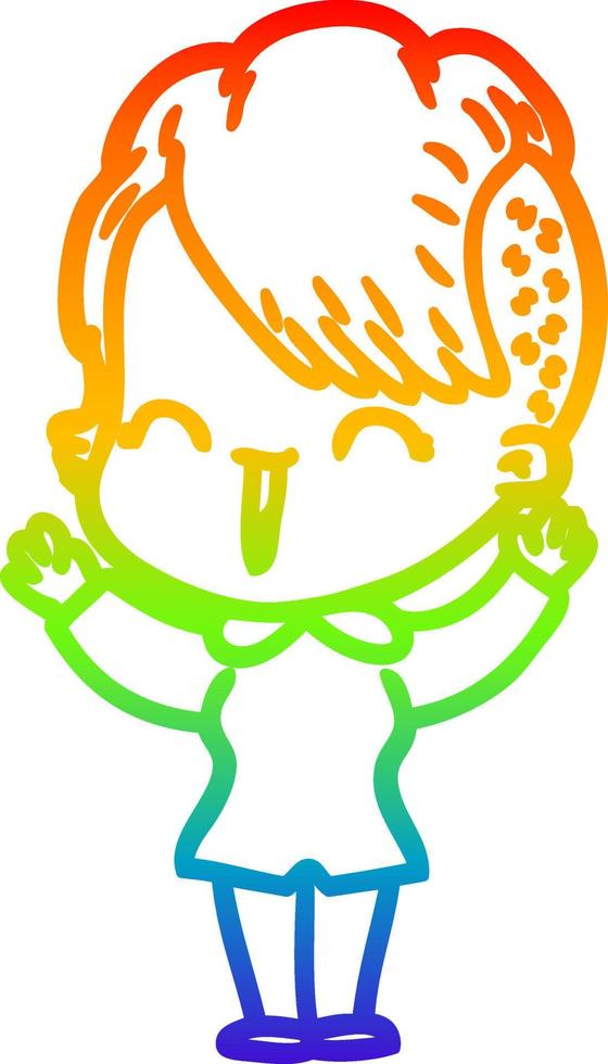 rainbow gradient line drawing cartoon happy hipster girl vector