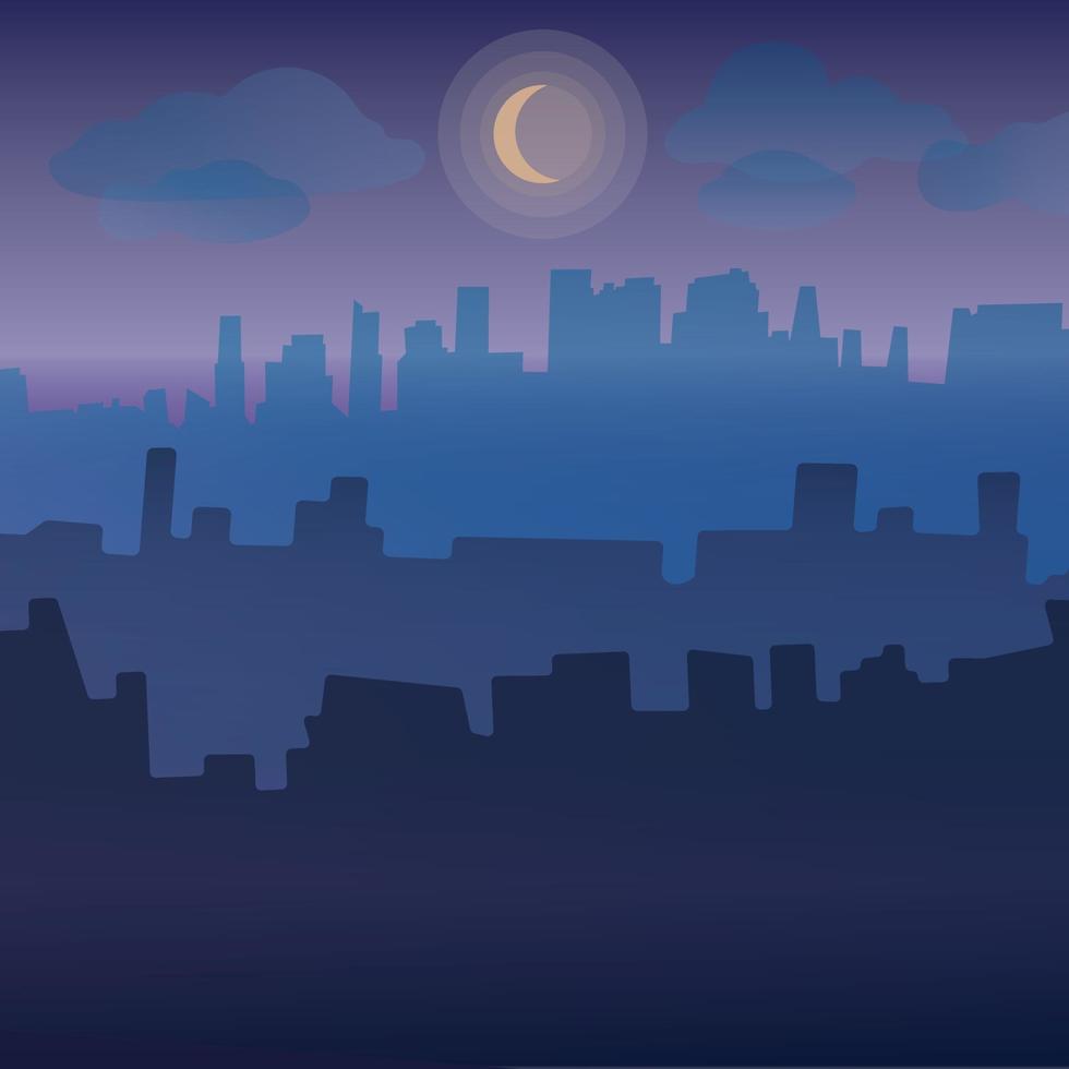 Cityscape at night, moonlight. Color vector illustration.