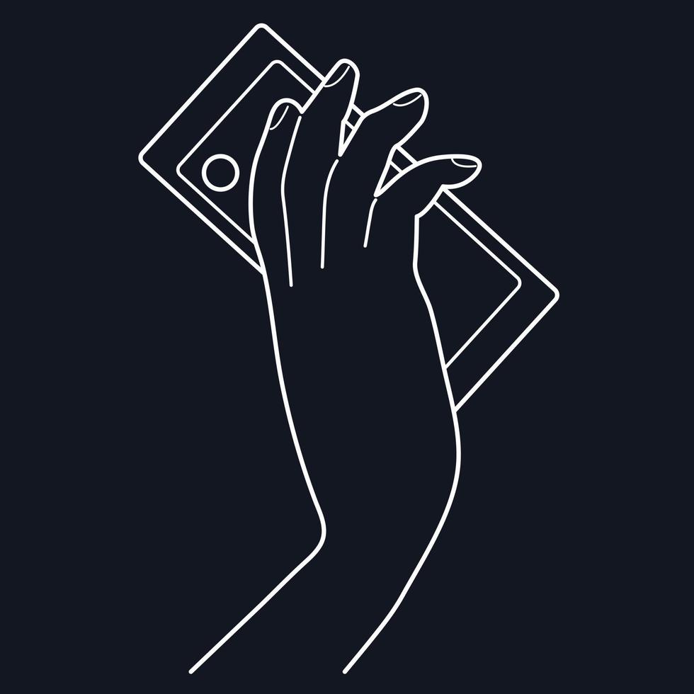 Mobile phone in the hand of a man or woman.Handdrawing line black and