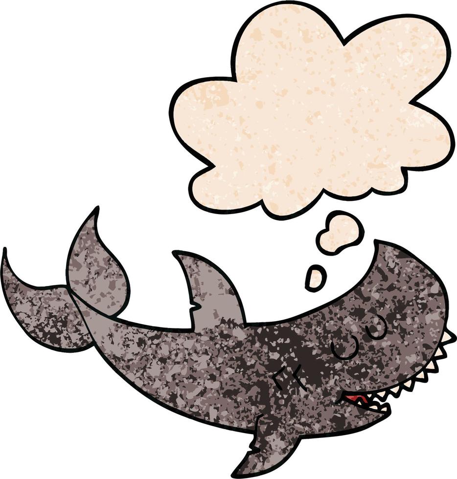 cartoon shark and thought bubble in grunge texture pattern style vector