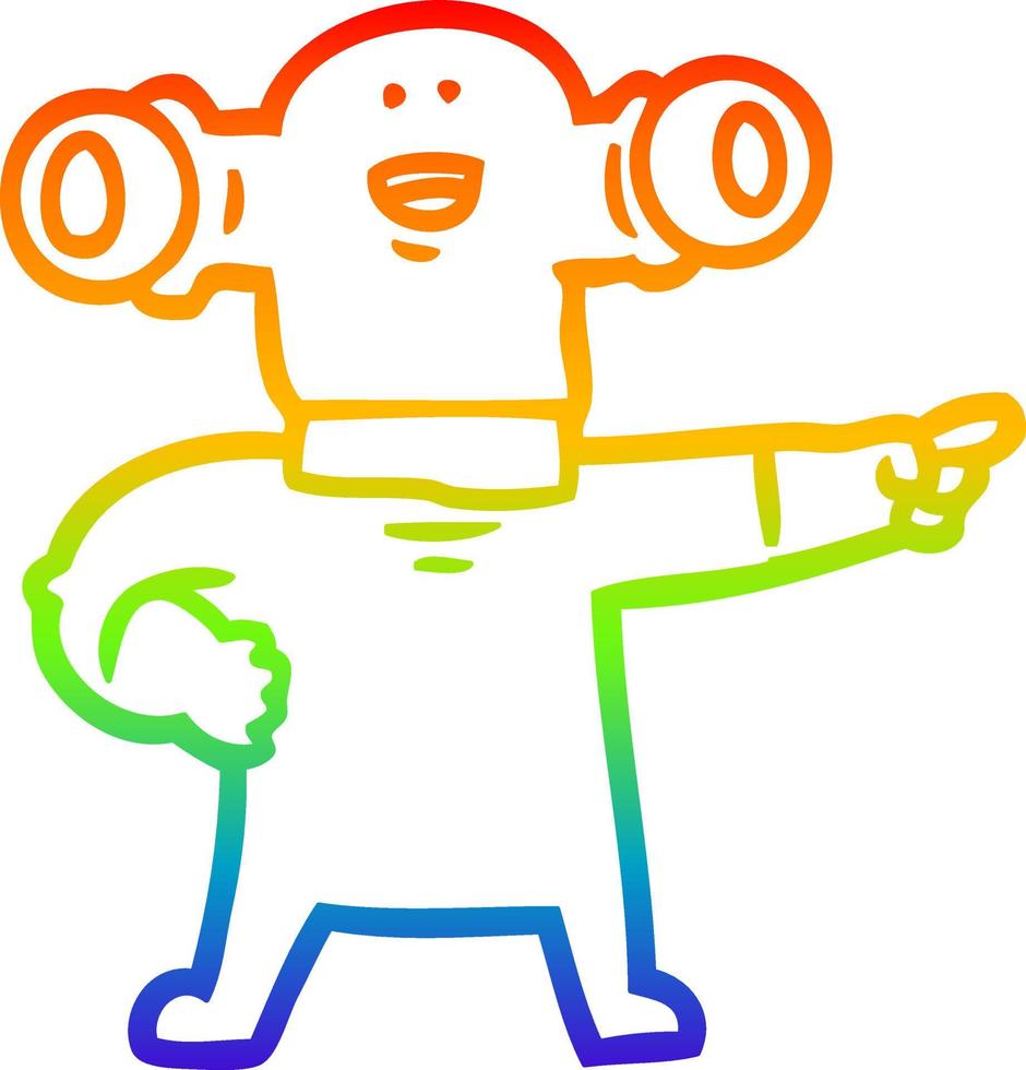 rainbow gradient line drawing friendly cartoon alien pointing vector