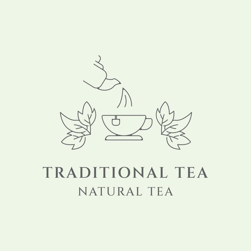 icono de diseño de ilustración de vector minimalista de arte de línea de logotipo de té natural