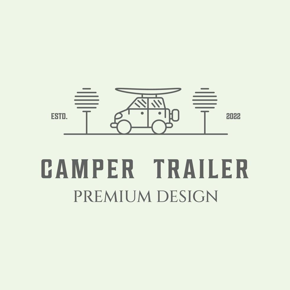camper trailer icon logo line art minimalist vector illustration design