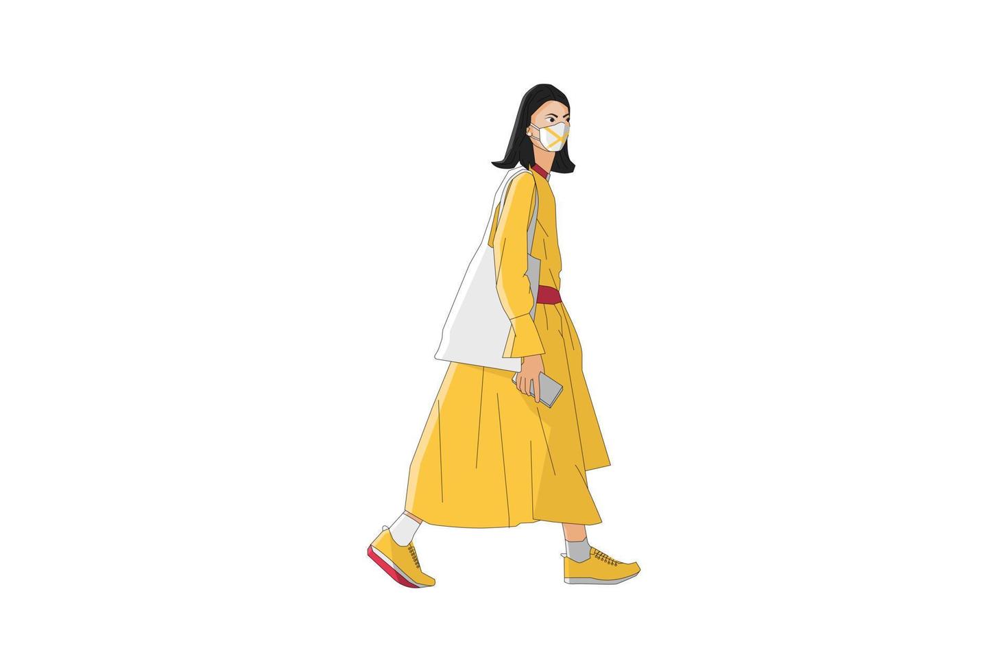 Vector illustration of elegant women walking with mask