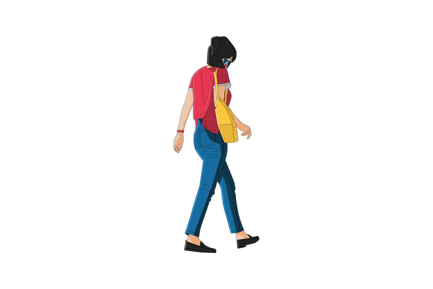 Vector illustration of casual women walking with mask